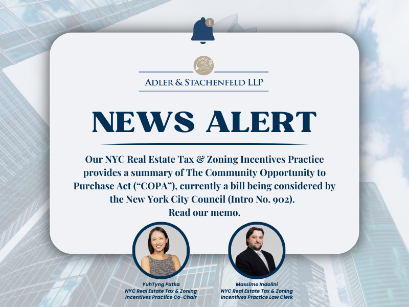 News Alert Graphic featuring photos of Partner YuhTyng Patka and Law Clerk, Massimo Indolini, for the COPA Act